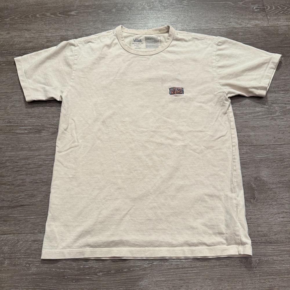 Vans Shirt Adult Small Beige Short Sleeve Tee Skate Surf Casual Logo Spellout‎